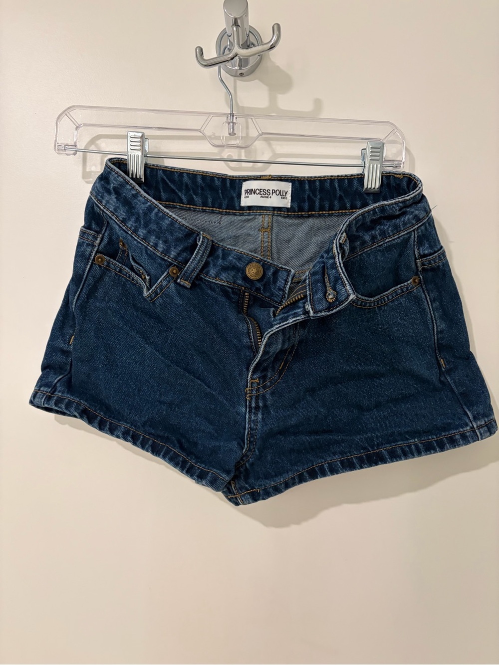 Princess Polly Dark Blue Denim mid Waist Shorts